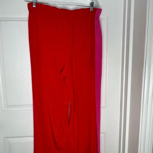Diane Von Furstenberg red pink 100% silk pants drawstring pants Sz M - Picture 5 of 8